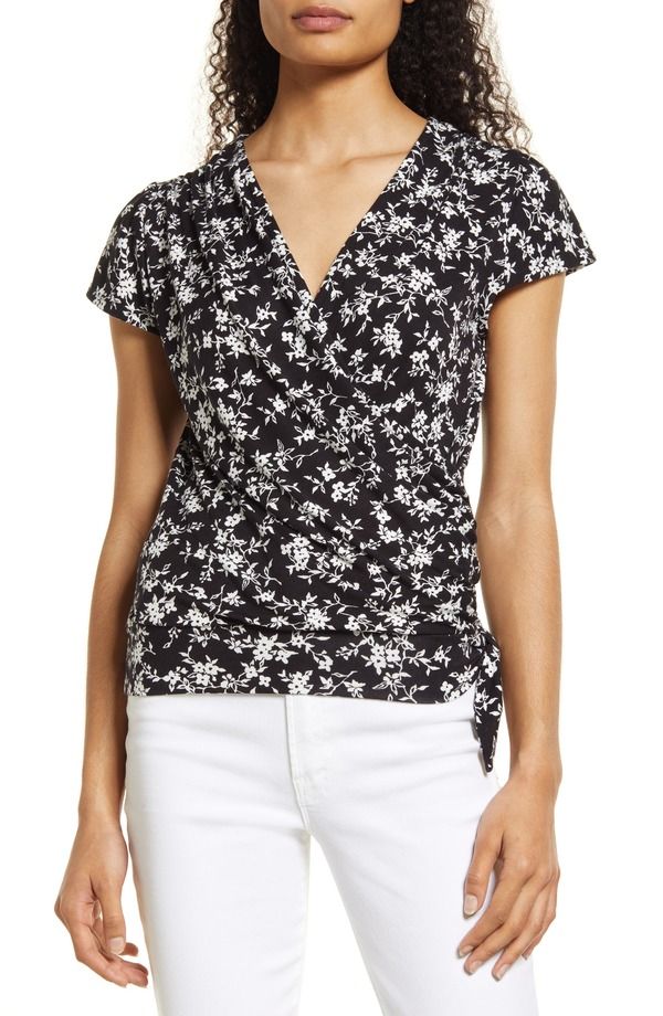 ラブアペラ レディース トップス シャツ フラワー柄 プリント フラワー Loveappella Floral Print Faux Wrap Top Black ブラック