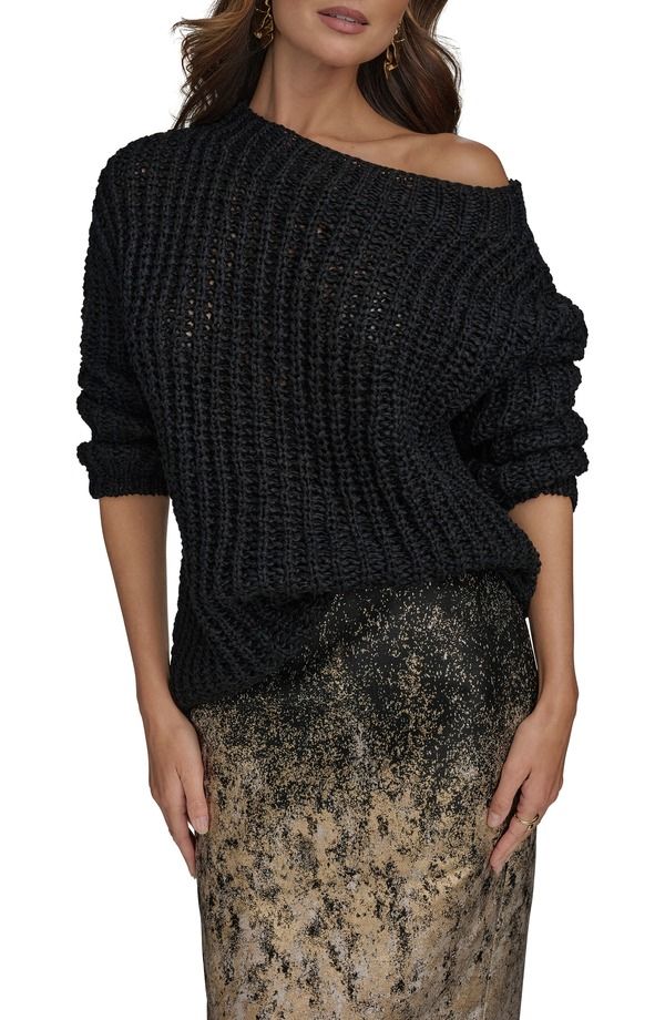 ダナ キャラン ニューヨーク レディース アウター パーカー・スウェット セーター Donna Karanew York Open Stitch Sweater Black ブラック
