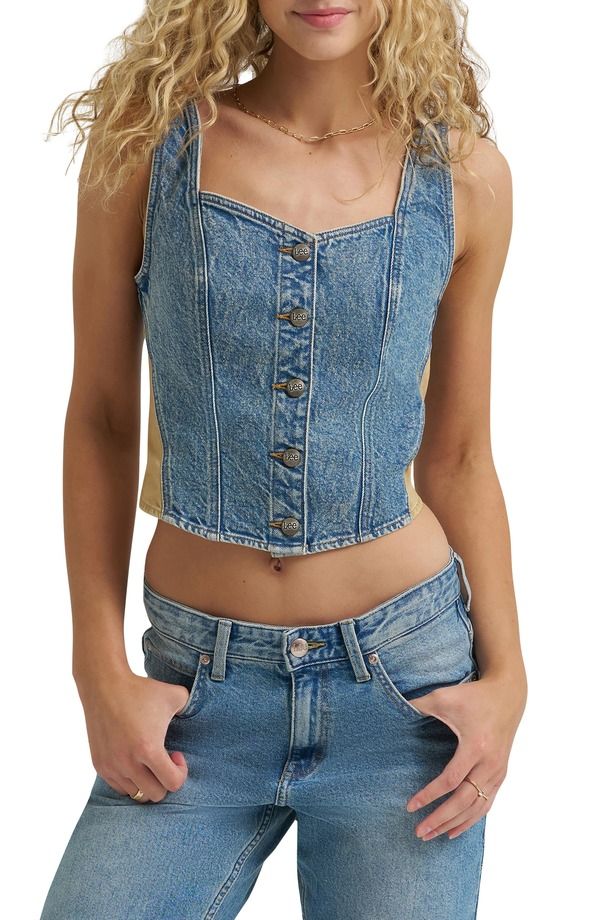 リー レディース トップス シャツ デニム Lee Back Belt Denim Tank Aerial View デニム