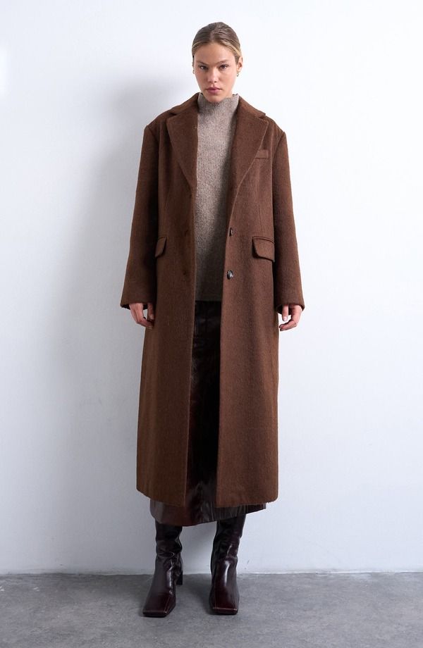 トップショップ レディース アウター ジャケット・ブルゾン コート Topshop Single Breasted Longline Coat Brown ブラウン