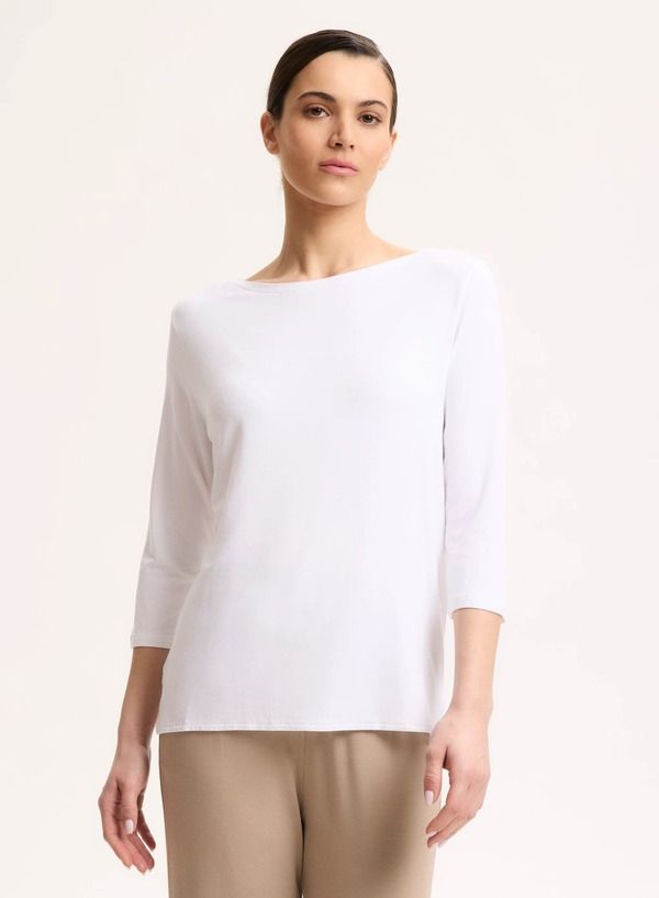 マジェスティック レディース トップス シャツ Majestic Filaturesoftouch Semi Relaxed 34 Sleeve Boatneck Blanc