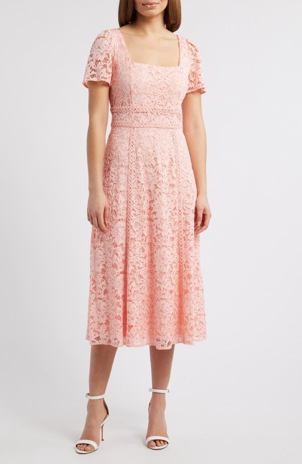 アンクライン レディース トップス ワンピース ミディ Anne Klein Square Neck Puff Sleeve Midi Dress Blossom