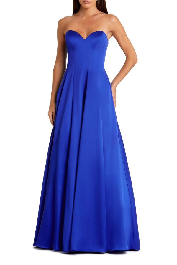マックダガル レディース トップス ワンピース サテン ストラップレス Mac Duggal Satin Sweetheart Strapless Bow Detail Ballgown Cobalt コバルト