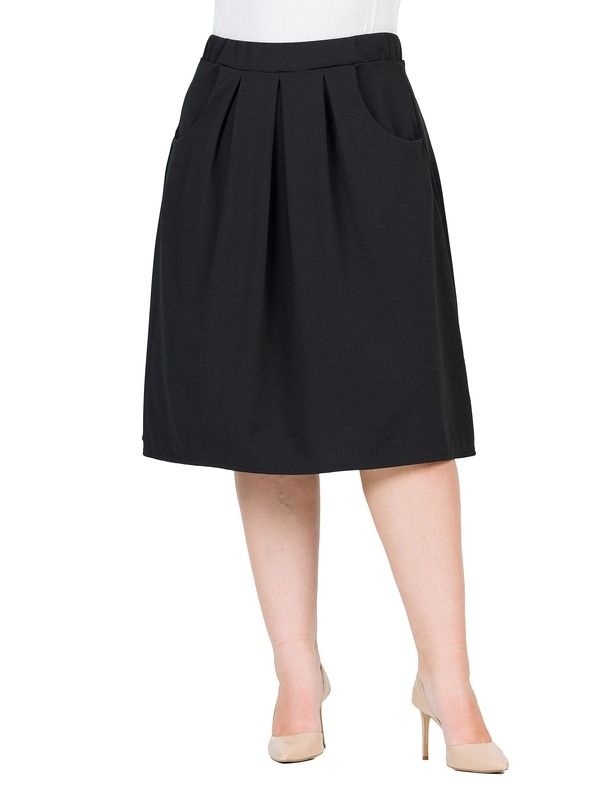 24 セブンコンフォート レディース ボトムスカート ひざ丈 プリーツ 24seven Comfort Apparelastic Waist Pleated Knee Length Pocket Skirt Black ブラック