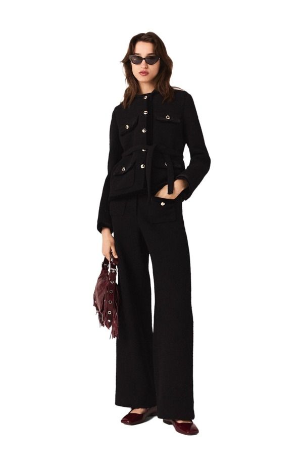 マージュ レディース アウター ジャケット・ブルゾン ツイード maje Long tweed jacket Black ブラック