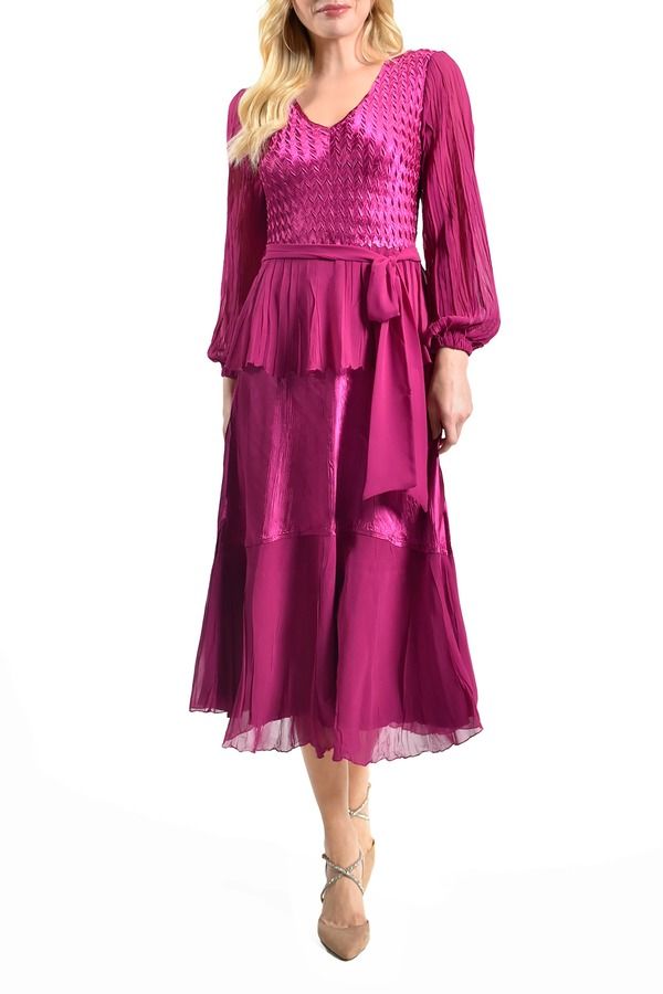 コマロフ レディース トップス ワンピース Komarov Long Sleeve Peplum Dress Magenta マゼンタ