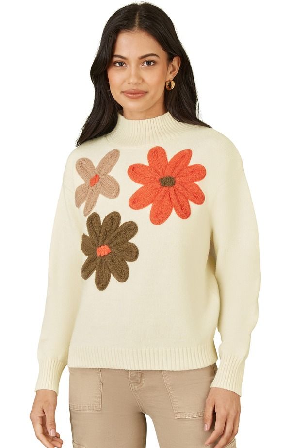 ユミキム レディース アウター パーカー・スウェット ハイネック フラワー柄 セーター ニット フラワー Yumi Floral Detail High Necknit Sweater Ivory アイボリー