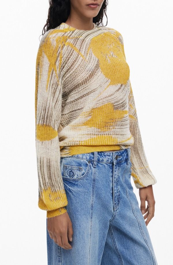 デジグアル レディース アウター パーカー・スウェット クルーネック プリント セーター Desigual Abstract Print Crewneck Sweater Yellow イエロー