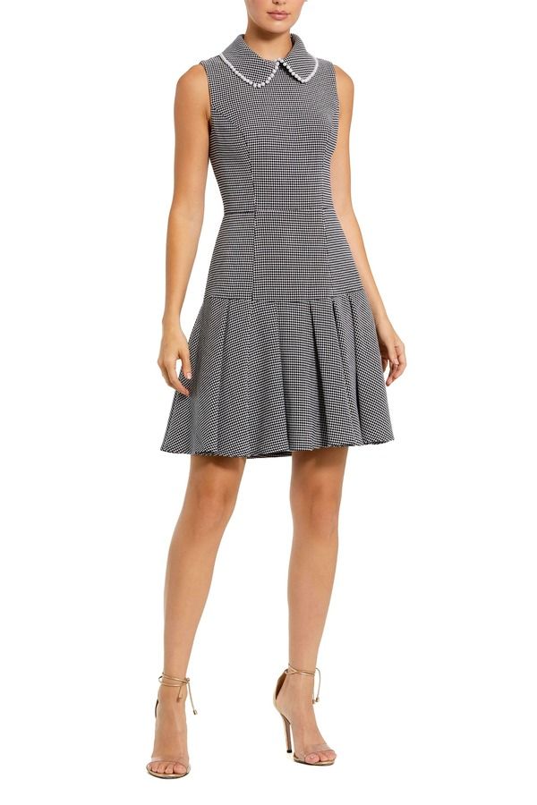 マックダガル レディース トップス ワンピース ミニ ノースリーブ Mac Duggal Sleeveless Collared Boucl Mini Dress With Pleats Black White ホワイト