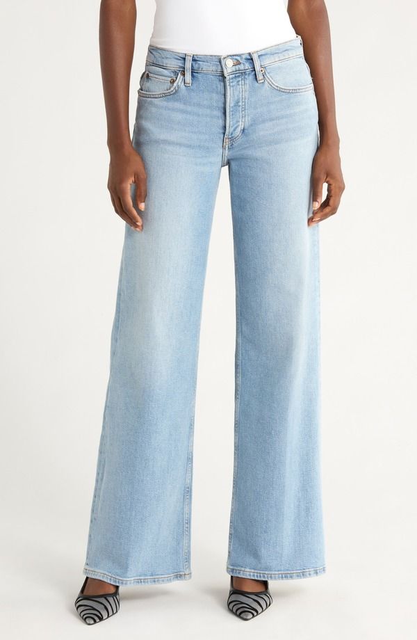 リダン レディース ボトムス デニムパンツ ワイドレッグ ジーンズ ReDone Mid Risembellished Appliqu Wide Leg Jeans Mid 90S