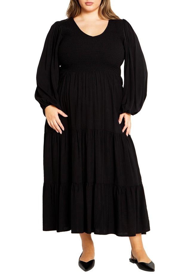 シティーシック レディース トップス ワンピース ティアード マキシ City Chic Athena Freya Long Sleeve Tiered Maxi Dress Black ブラック