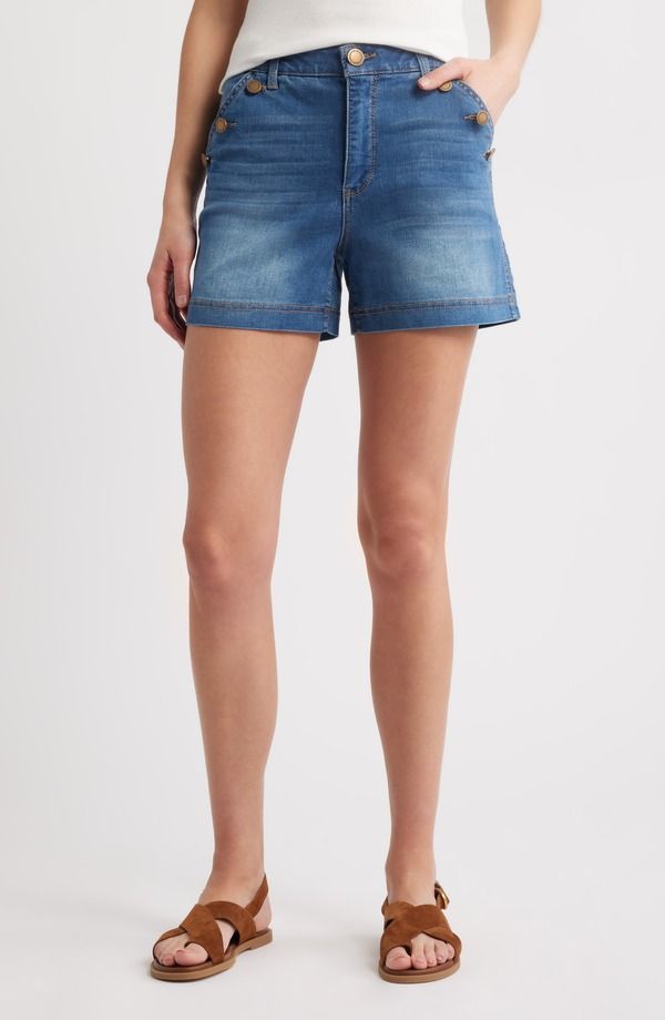 ウィットウィズダム レディース ボトムス デニムパンツ ショートパンツ Wit Wisdom Skyrise Denim Sailor Shorts Mid Blue ブルー