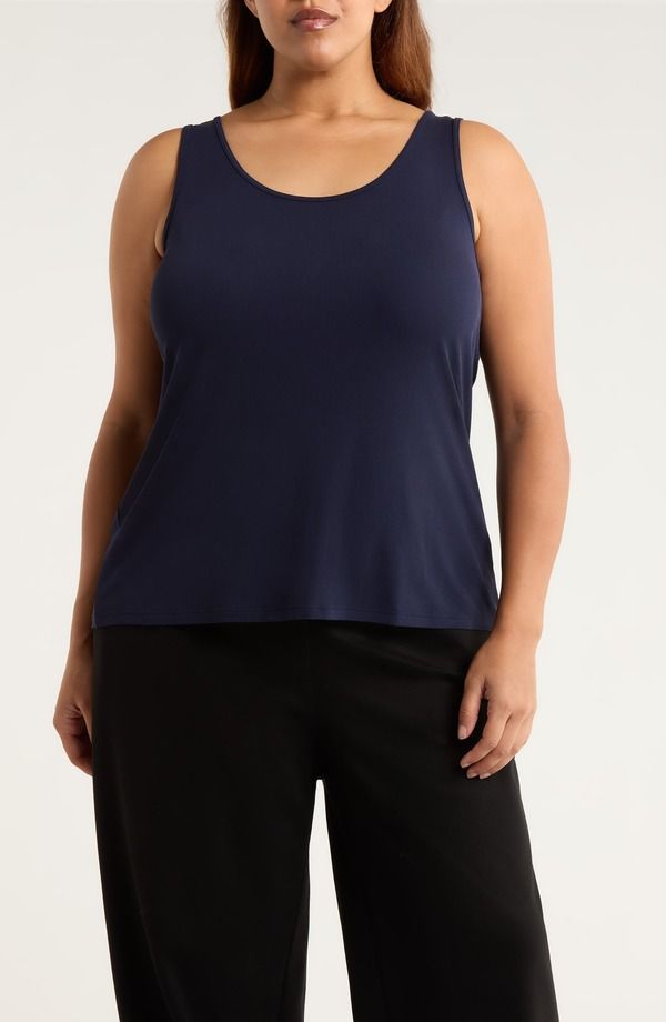 エイリーンフィッシャー レディース トップス シャツ スリムフィット シルク Eileen Fisher Slim Fit Scoop Neck Silk Tank Ink