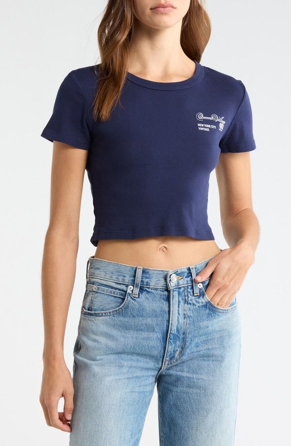 パクサン レディース トップス Tシャツ グラフィック PacSun Queens Village Graphic Baby Tee Navy ネイビー