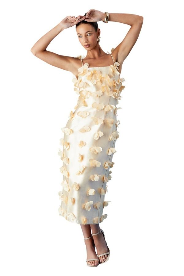 コースト レディース トップス ワンピース ミディ サテン Coast 3D Flowerstrappy Satin Midi Dress Yellow イエロー