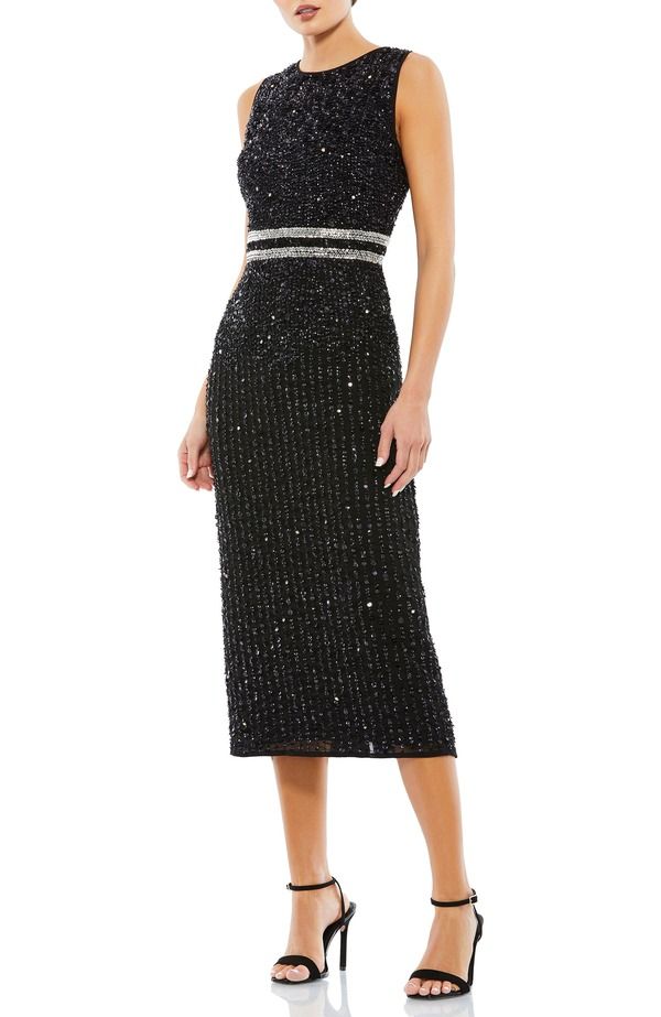 マックダガル レディース トップス ワンピース ハイネック ミディ ノースリーブ Mac Duggal Sleeveless High Neck Beaded Midi Sheath Dress Black ブラック