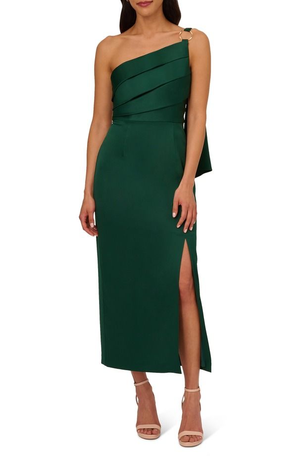 アドリアナ パペル レディース トップス ワンピース クレープ ワンショルダー Adrianna Papell Pleat OneShoulder Crepe Cocktail Dress Deep Forest フォレスト
