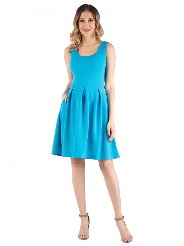 24 セブンコンフォート レディース トップス ワンピース プリーツ ノースリーブ マタニティ 24seven Comfort Apparel Maternity Sleeveless Pleatedress with Pockets Turq
