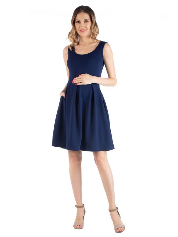 24 セブンコンフォート レディース トップス ワンピース プリーツ ノースリーブ マタニティ 24seven Comfort Apparel Maternity Sleeveless Pleatedress with Pockets Navy ネイビー