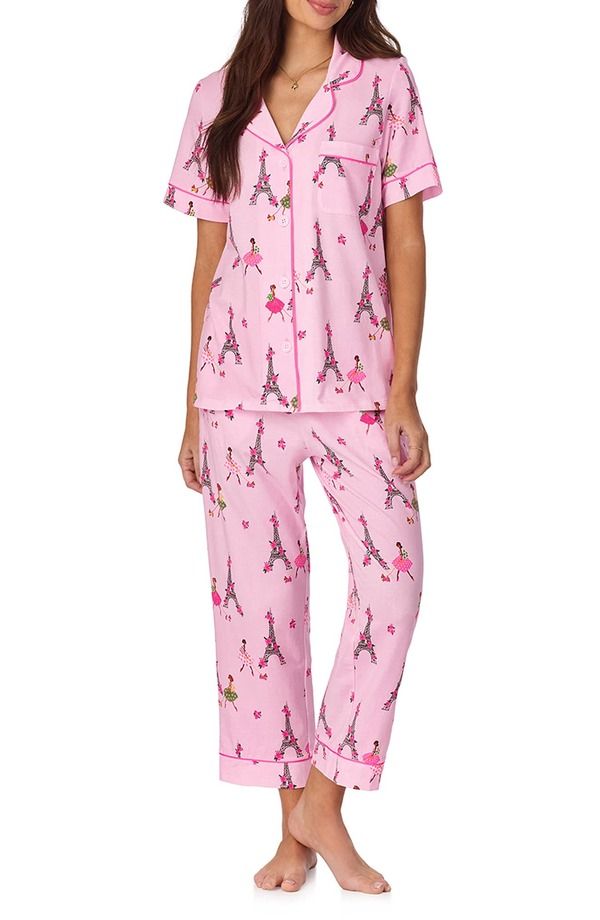 ベッドヘッドパジャマ レディース アンダーウェア ナイトウェア プリント ジャージー BedHead Pajamas Print Crop Stretch Jersey Pajamas Tres Chic
