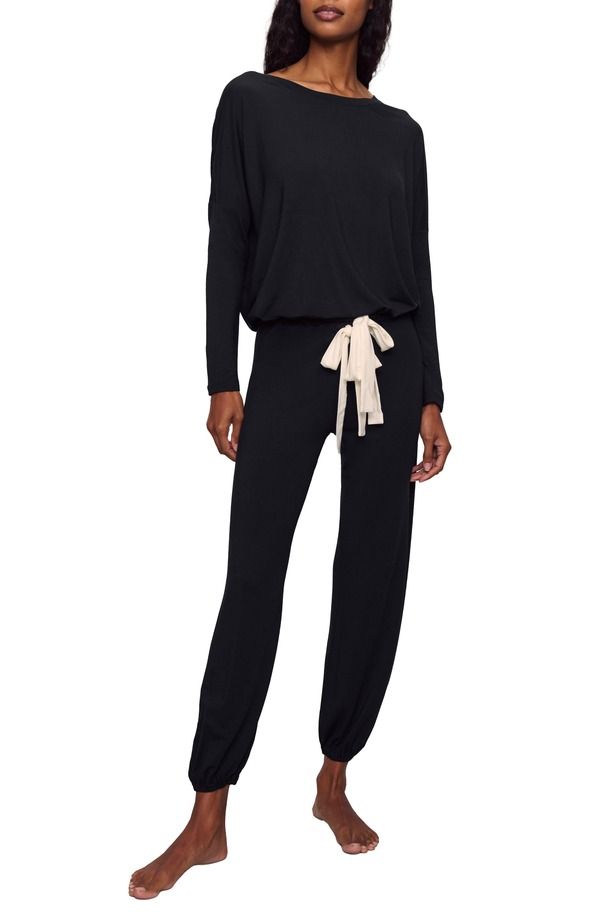 エバージェイ レディース アンダーウェア ナイトウェア ニット ジャージー Eberjey Gisele Jersey Knit Slouchy Pajamas BlackIvory アイボリー