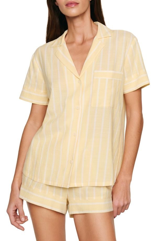 エバージェイ レディース アンダーウェア ナイトウェア シャツ ショートパンツ Eberjey Nautico Stripe Short Sleeve Shirt Shorts Pajamas Classic Stripe Sunbeam Ivory アイボリ