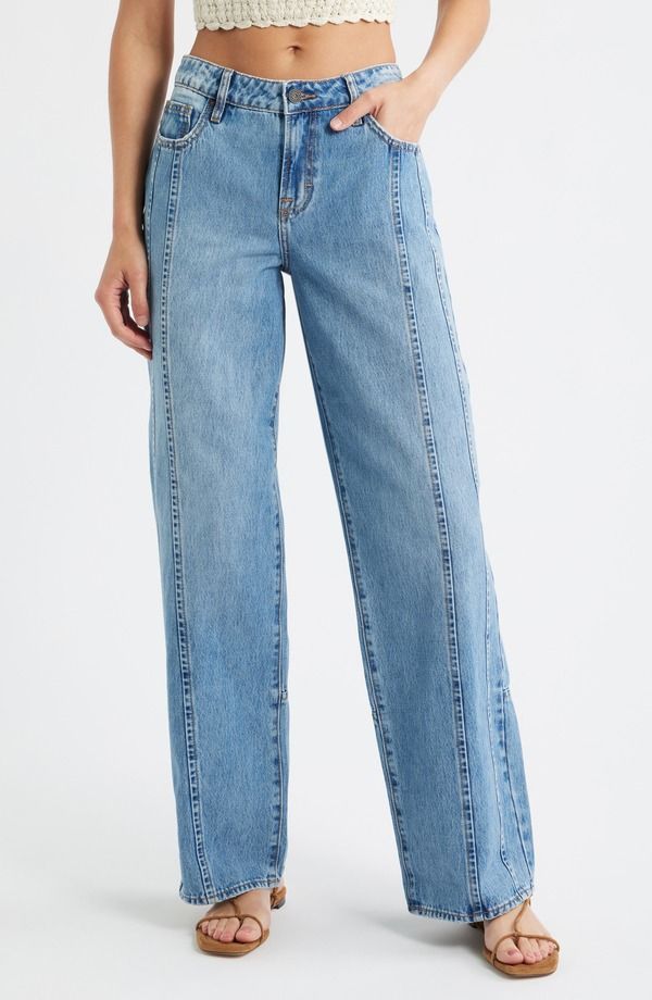 ヒドゥン ジーンズ レディース ボトムス デニムパンツ ワイドレッグ HIDDEN JEANSeamed Wide Leg Dad Jeans Medwash