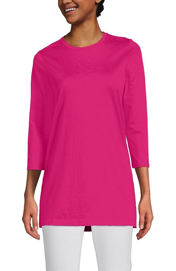 ランズエンド レディース トップス シャツ コットン Lands End 34 Sleeve Cotton Supima Tunicherry Fuchsia フューシャ