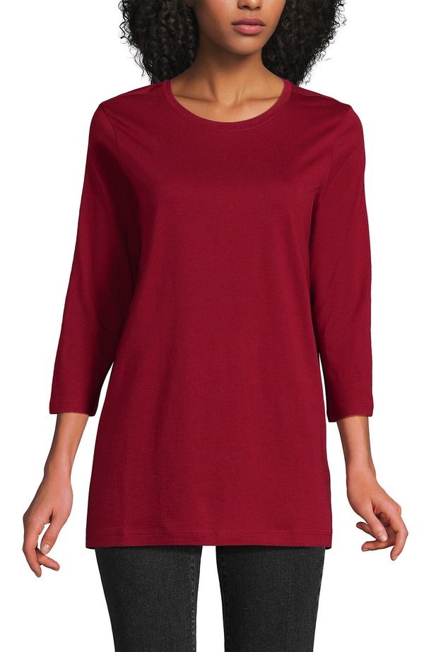 ランズエンド レディース トップス シャツ コットン Lands End 34 Sleeve Cotton Supima Tunic Regal Garnet