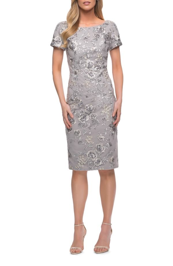 ラフェム レディース トップス ワンピース La Femme Short Sleeve Below the Knee Dress withigh Neckline Silver シルバー