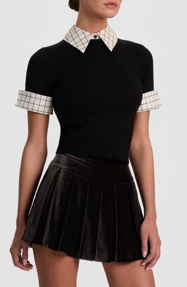 アリス アンド オリビア レディース トップス シャツ Alice Oliviaster Cuffed Collared Pullover Black Soft White ホワイト