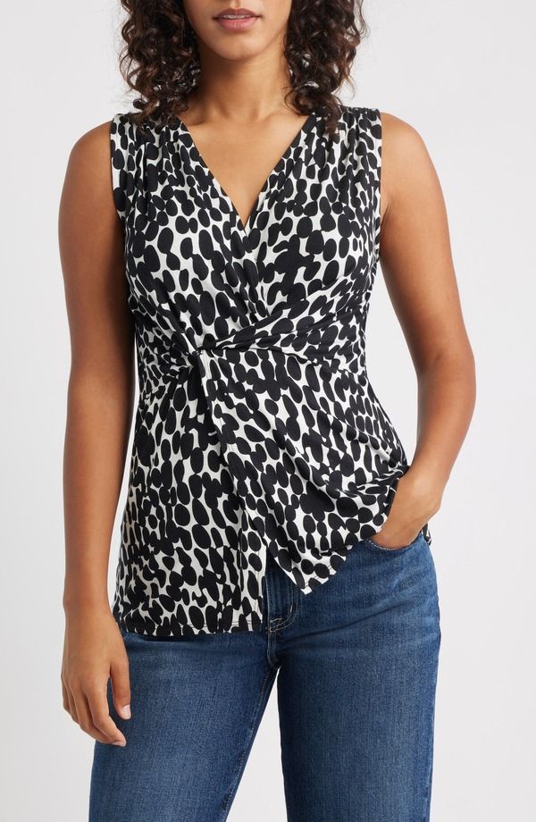 ラブアペラ レディース トップス シャツ ノースリーブ Loveappella Twist Front Sleeveless Top Black W White ホワイト