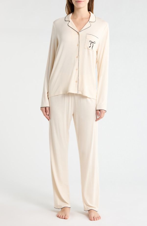 フレンチコネクション レディース アンダーウェア ナイトウェア French Connection Scallopedge Pajamas Cream Blue Combo クリーム