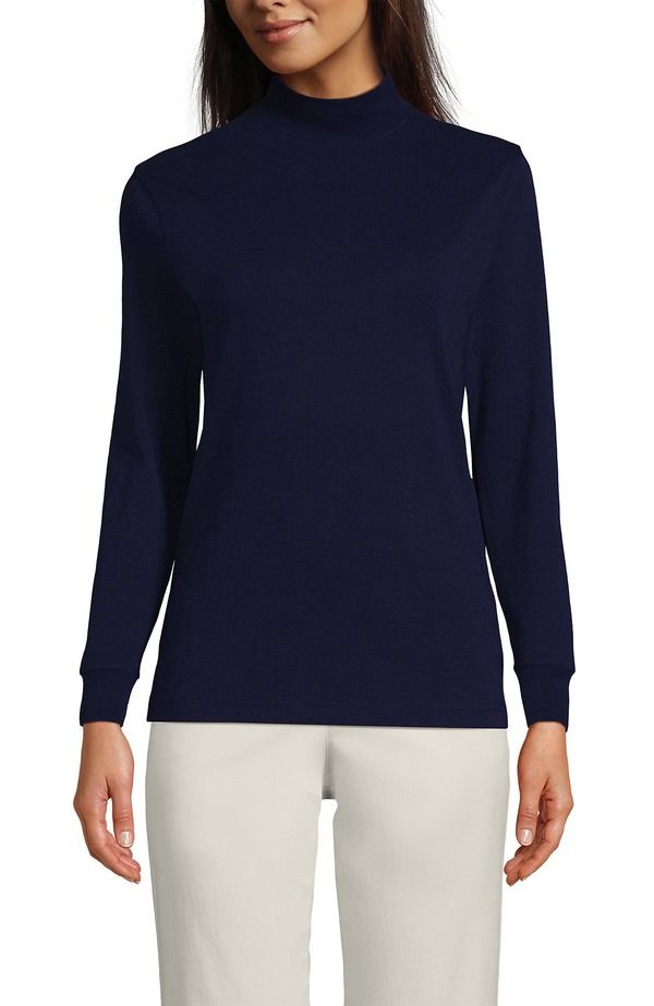 ランズエンド レディース トップス シャツ タートルネック コットン Lands End Relaxed Cotton Long Sleeve Mock Turtleneck Deep Sea Navy ネイビー