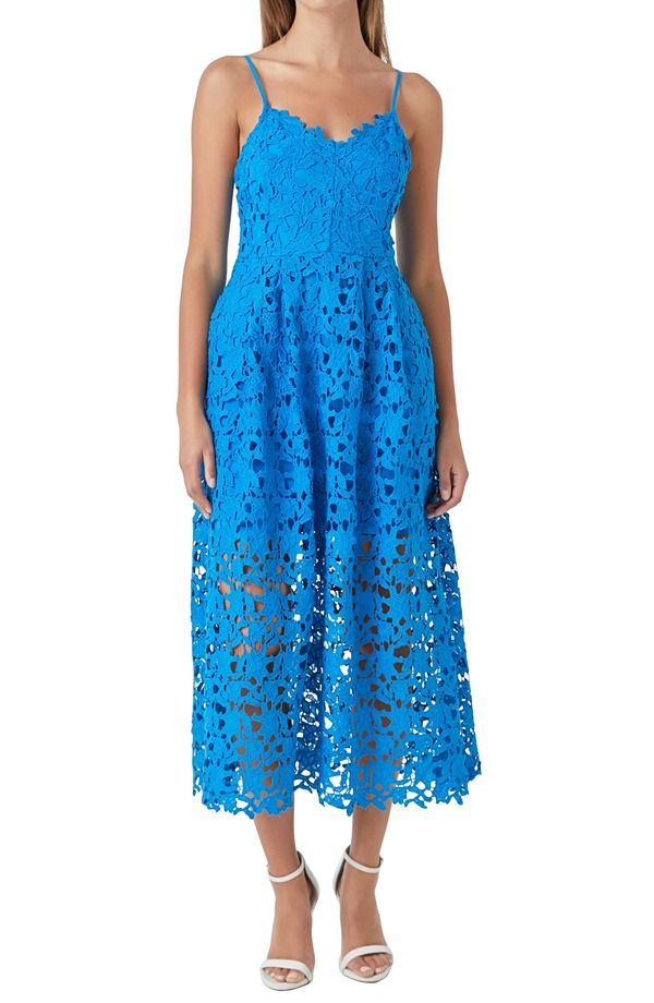 エンドレスローズ レディース トップス ワンピース ミディ レース Endless Rose Lace Spaghetti Strap Midi Dress Ocean Blue ブルー