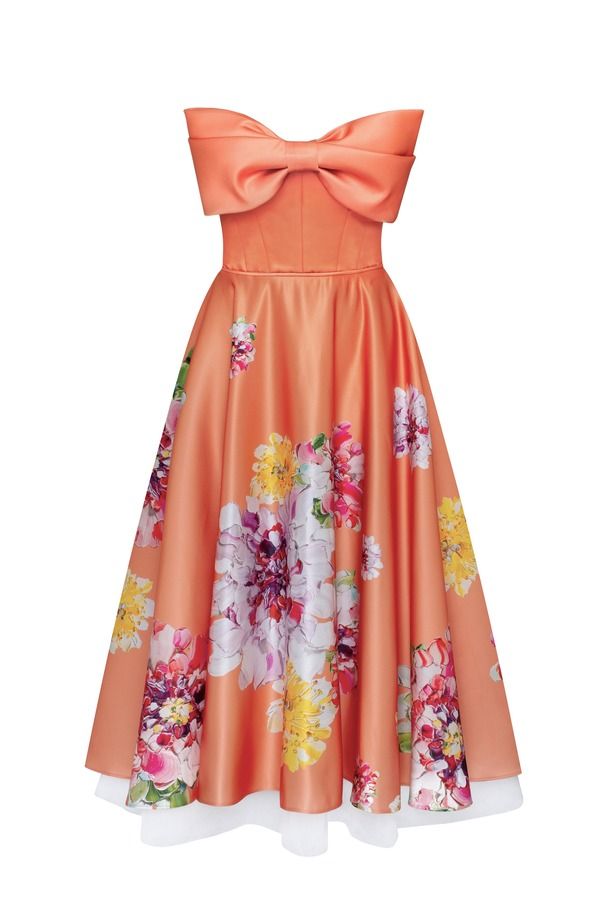 ミルカ レディース トップス ワンピース フラワー柄 ミディ フラワー Milla Playful floral midi dress with bow Orange Floral オレンジ