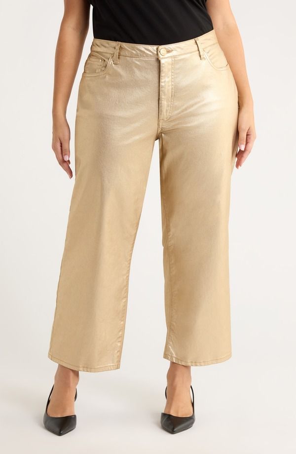 カットフロムザクロス レディース ボトムス デニムパンツ ワイドレッグ ハイウエスト コート アンクル ジーンズ KUT from the Kloth Coated High Waist Wide Leg Ankle Jeans Gold ゴールド