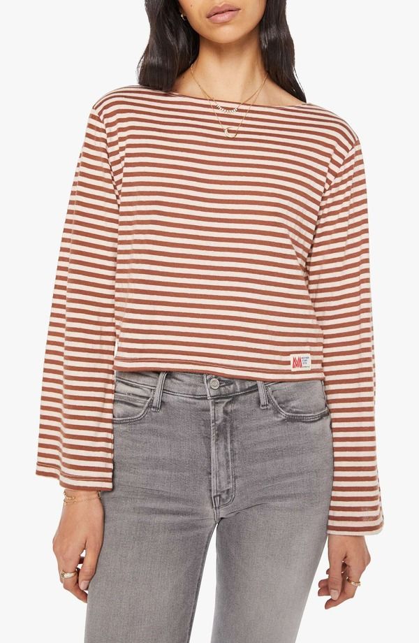 マザー レディース トップス Tシャツ コットン MOTHER The Skipper Bell Stripe Long Sleeve Cotton TShirt From The Ground Up ストライプ