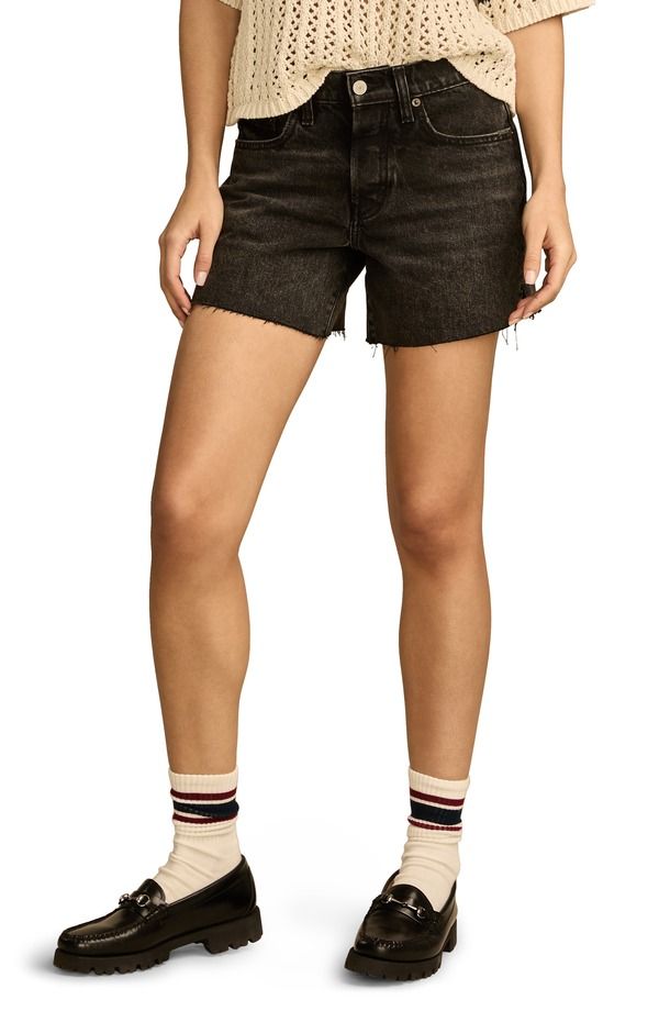 ラッキーブランド レディース ボトムス デニムパンツ ハイウエスト ミディ ショートパンツ Lucky Brand 90s Raw Hem High Waist Midi Denim Shorts Cook Out Wash デニム