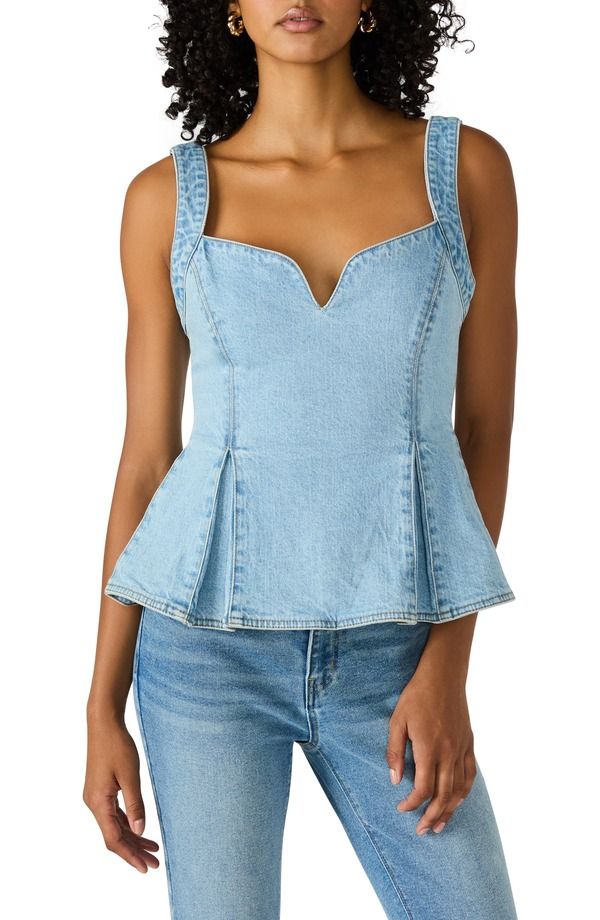 スティーブ マデン レディース トップス シャツ コットン Steve Madden Zenia Stretch Cotton Peplum Top Delft Blue ブルー