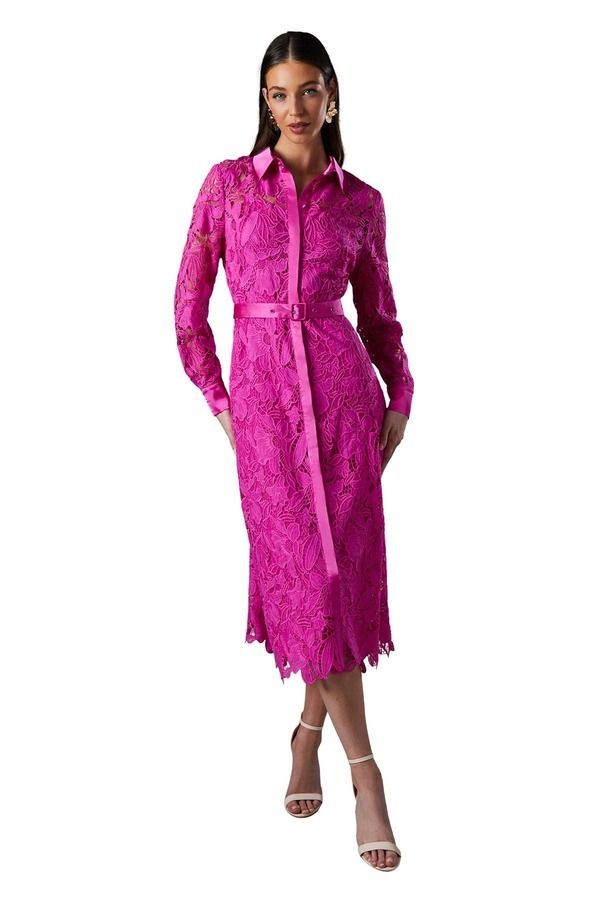 コースト レディース トップス ワンピース シャツ レース Coast Lace Long Sleeve Shirt Dress Magenta マゼンタ