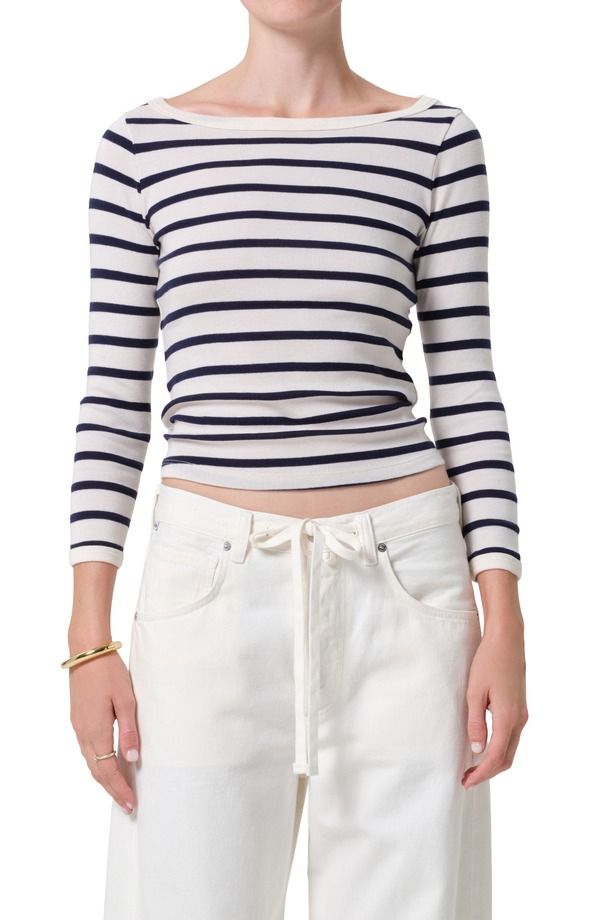 シチズンズ オブ ヒューマニティ レディース トップス Tシャツ Citizens of Humanity Stripe Boat Neck Long Sleeve Rib TShirt Azure Stripe ストライプ