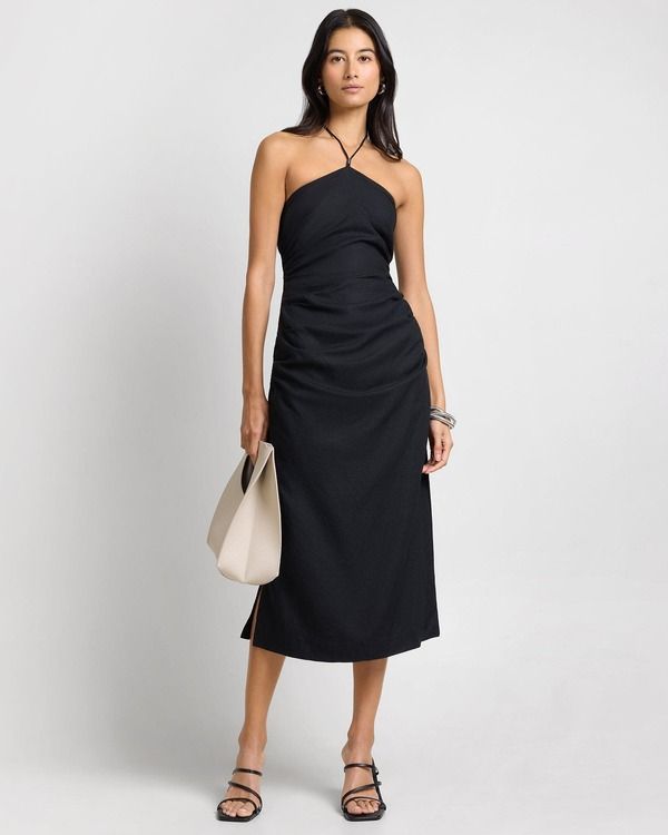 オニア レディース トップス ワンピース ギャザー リネン ホルター Oniair Linen Ruched Halter Dress Black ブラック