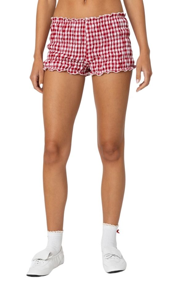 アディクテッド レディース ボトムス ハーフパンツ・ショーツ ギンガムチェック ショートパンツ ギンガム EDIKTED Gingham Shirred Microshorts Red レッド