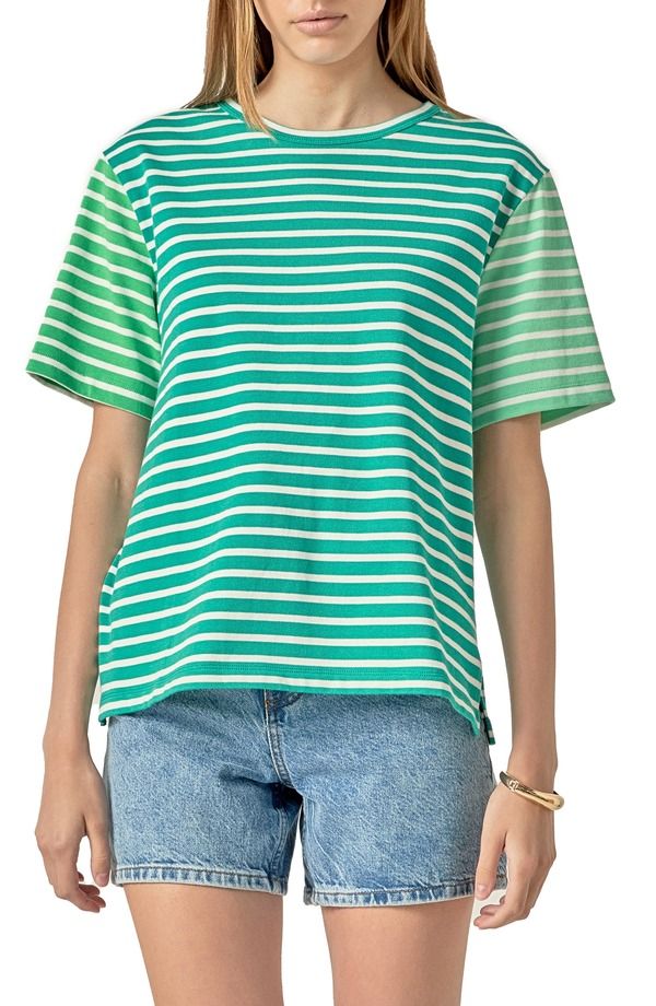 イングリッシュファクトリー レディース トップス Tシャツ コットン カラーブロック English Factory Colorblock Stripe Cotton TShirt Green グリーン