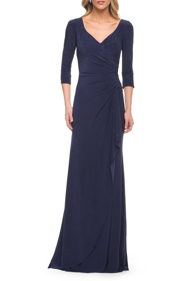 ラフェム レディース トップス ワンピース フリル ジャージー La Femmelegant Jersey Dress with Ruching and Ruffle Detail Navy ネイビー