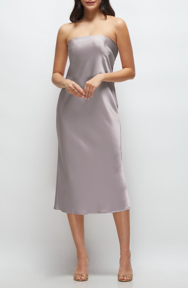 アフターシックス レディース トップス ワンピース ミディ ストラップレス After Six Strapless Charmeuse Midi Cocktail Dress Cashmere Gray グレー