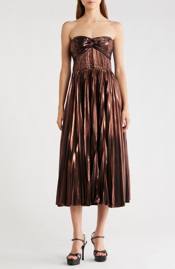 アストール レディース トップス ワンピース A ライン ストラップレス ASTR the Label Ascella Strapless ALine Dress Metallic Brown ブラウン
