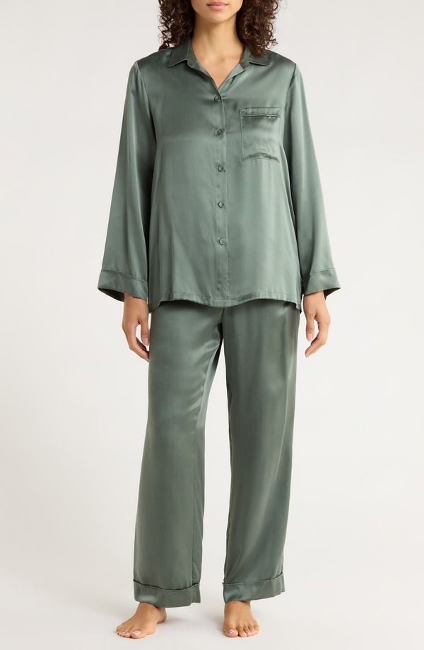 パピネール レディース アンダーウェア ナイトウェア シルク Papinelle Audrey Washable Mulberry Silk Pajamas Moss