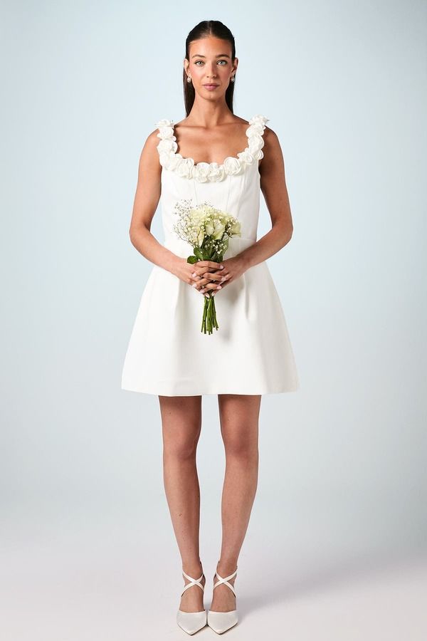 コースト レディース トップス ワンピース ミニ Coast Square Neck 3D Flower Bridal Mini Dress Ivory アイボリー